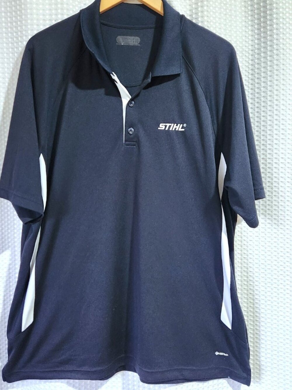 Stihl Chainsaw Shirt Mens XL OnTour Blue WEBtech Performance Golf Polo Logo